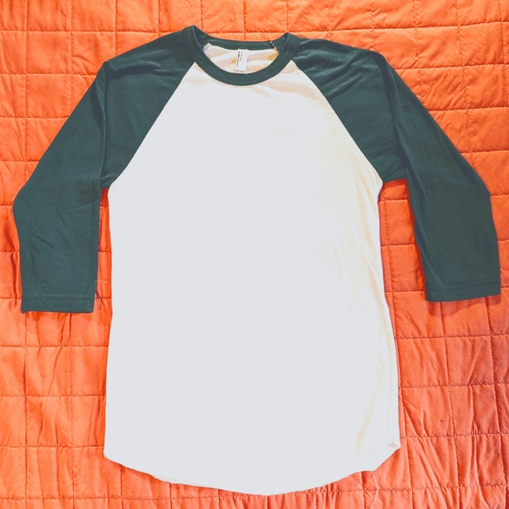 American Apparel forest green/white raglan tee